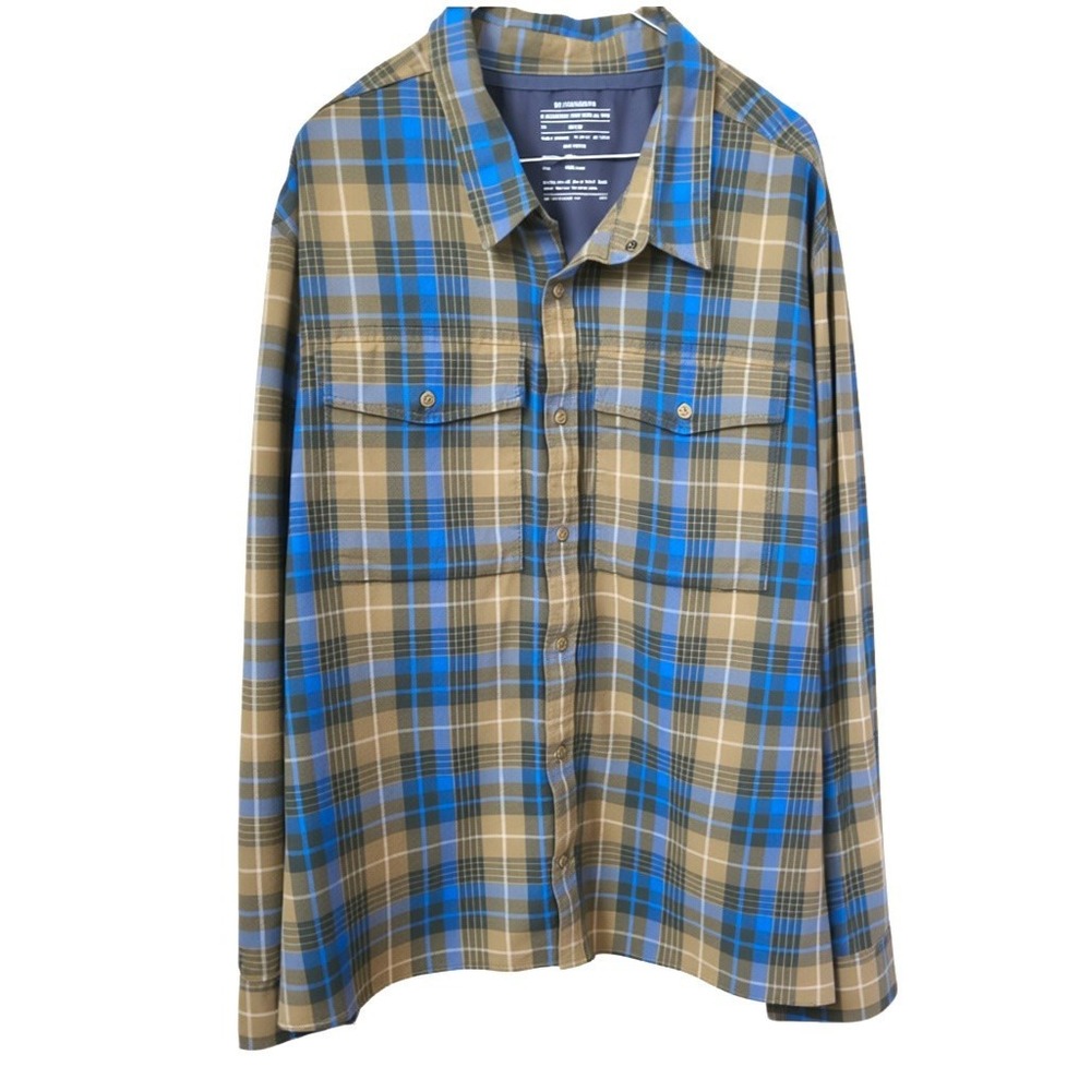 Rei Co Op Flannel Shirt Men's Size 3XL Blue/Yellow Plaid Button Up 100% Cotton